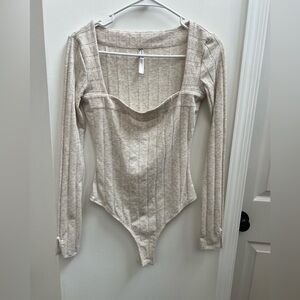 Free People Oatmeal/ Beige Square Neck Bodysuit Womens Size Small